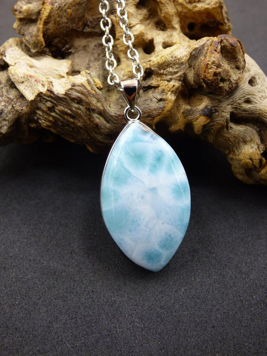 Larimar AAA &quot;Atlantis Stone&quot; Edelstein Kette 925 Sterling Silber Frau Schmuck Edel Natur Heilstein Hippie Rarität Meer Himmel blau Geschenk - Art of Nature Berlin