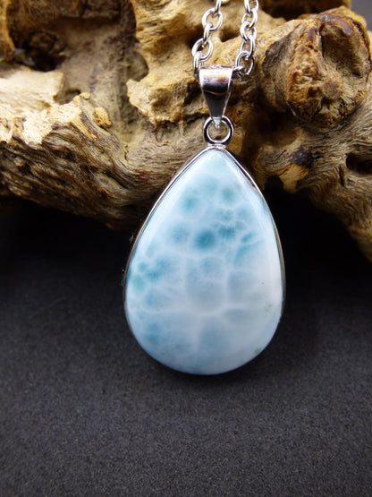 Larimar AAA &quot;Atlantis Stone&quot; Edelstein Kette 925 Sterling Silber Frau Schmuck Edel Natur Heilstein Hippie Rarität Meer Himmel blau Geschenk - Art of Nature Berlin