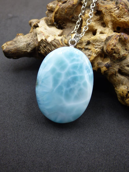Larimar AAA &quot;Atlantis Stone&quot; Edelstein Kette 925 Sterling Silber Frau Schmuck Edel Natur Heilstein Hippie Rarität Meer Himmel blau Geschenk - Art of Nature Berlin