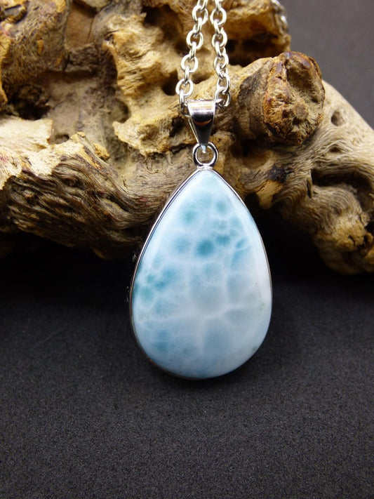 Larimar AAA &quot;Atlantis Stone&quot; Edelstein Kette 925 Sterling Silber Frau Schmuck Edel Natur Heilstein Hippie Rarität Meer Himmel blau Geschenk - Art of Nature Berlin
