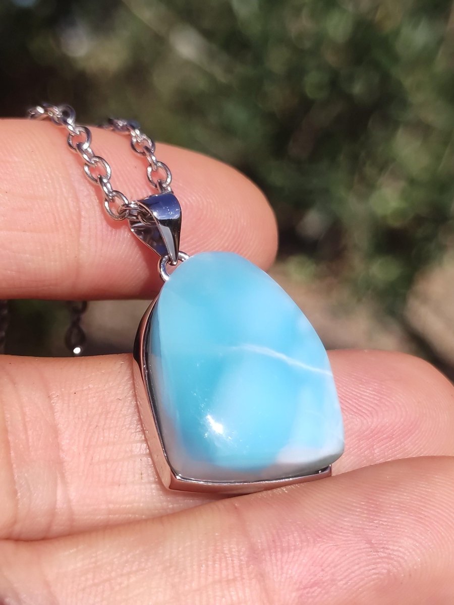 Larimar AAA &quot;Atlantis Stone&quot; Edelstein Kette 925 Sterling Silber Frau Schmuck Edel Natur Heilstein Hippie Rarität Meer Himmel blau Geschenk - Art of Nature Berlin
