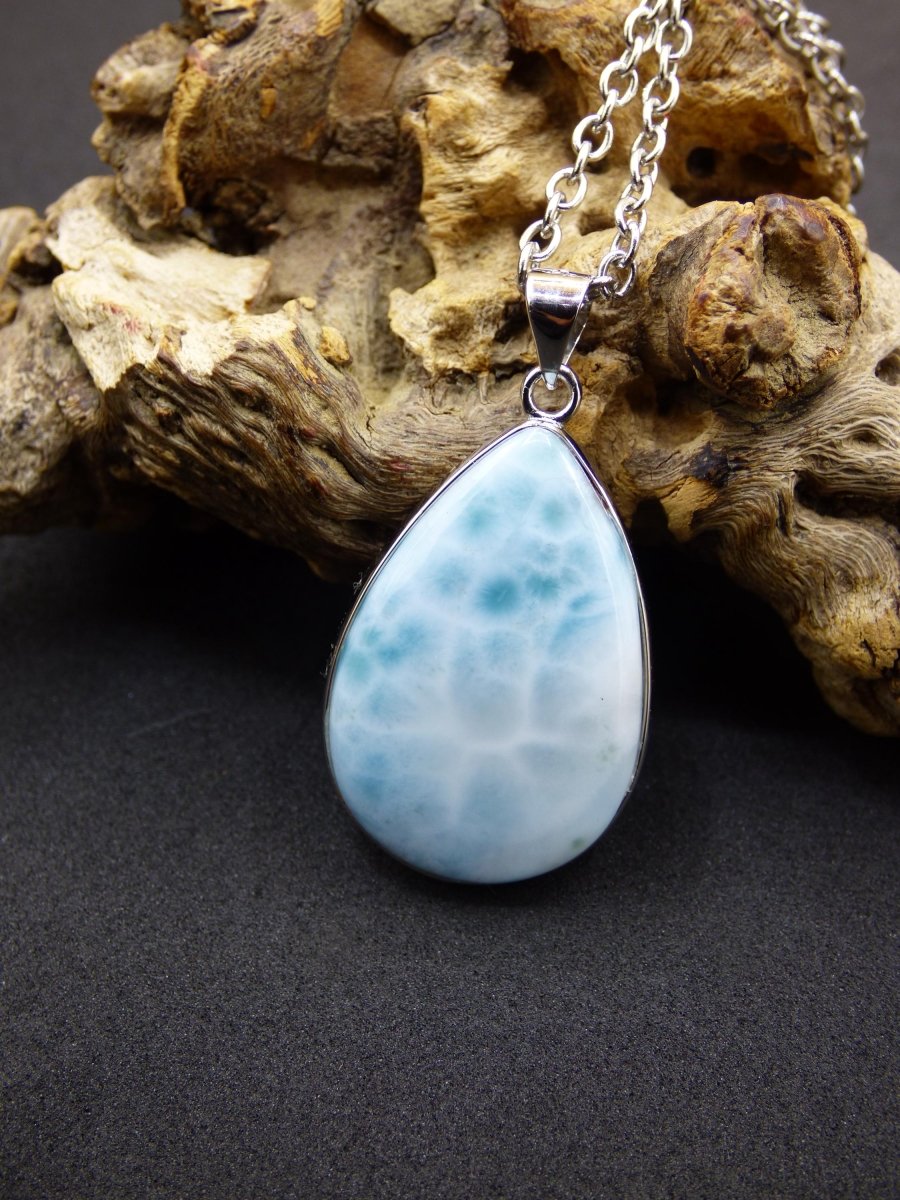 Larimar AAA &quot;Atlantis Stone&quot; Edelstein Kette 925 Sterling Silber Frau Schmuck Edel Natur Heilstein Hippie Rarität Meer Himmel blau Geschenk - Art of Nature Berlin