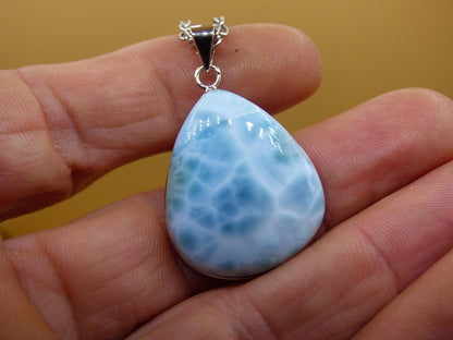 Larimar AAA &quot;Atlantis Stone&quot; Edelstein Kette 925 Sterling Silber Frau Schmuck Edel Natur Heilstein Hippie Rarität Meer Himmel blau Geschenk - Art of Nature Berlin