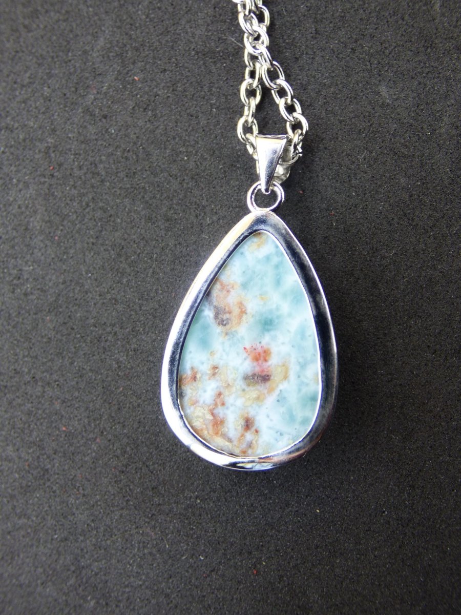 Larimar AAA &quot;Atlantis Stone&quot; Edelstein Kette 925 Sterling Silber Frau Schmuck Edel Natur Heilstein Hippie Rarität Meer Himmel blau Geschenk - Art of Nature Berlin