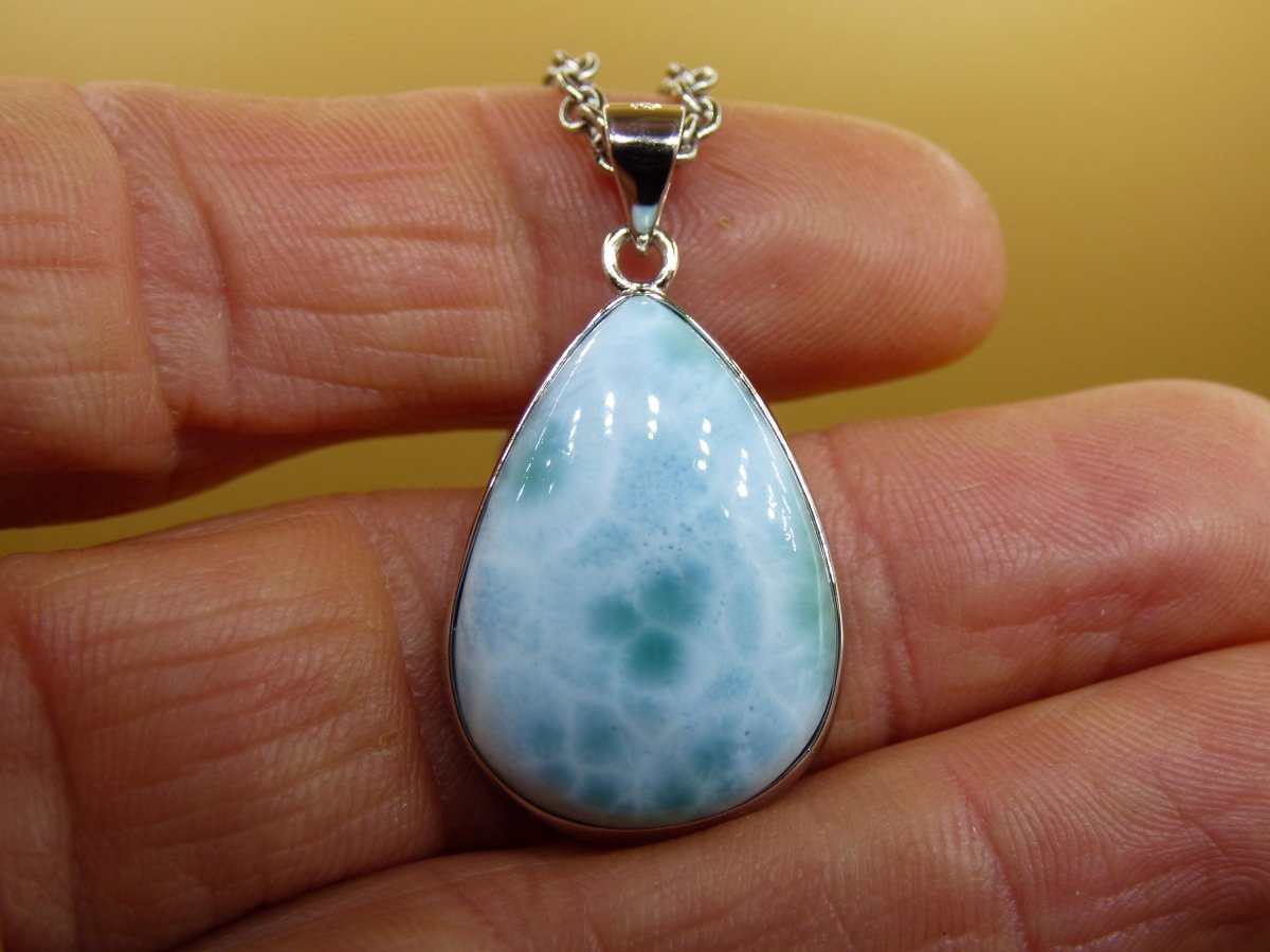 Larimar AAA "Atlantis Stone" Edelstein Kette 925 Sterling Silber Frau Schmuck Edel Natur Heilstein Hippie Rarität Meer Himmel blau Geschenk - Art of Nature Berlin