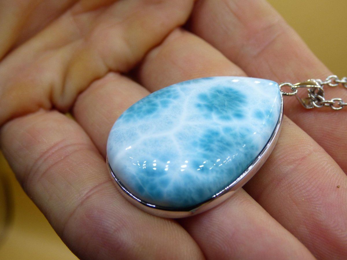 Larimar AAA &quot;Atlantis Stone&quot; Edelstein Kette 925 Sterling Silber Frau Schmuck Edel Natur Heilstein Hippie Rarität Meer Himmel blau Geschenk - Art of Nature Berlin