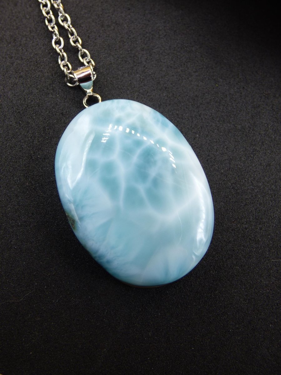 Larimar AAA &quot;Atlantis Stone&quot; Edelstein Kette 925 Sterling Silber Frau Schmuck Edel Natur Heilstein Hippie Rarität Meer Himmel blau Geschenk - Art of Nature Berlin