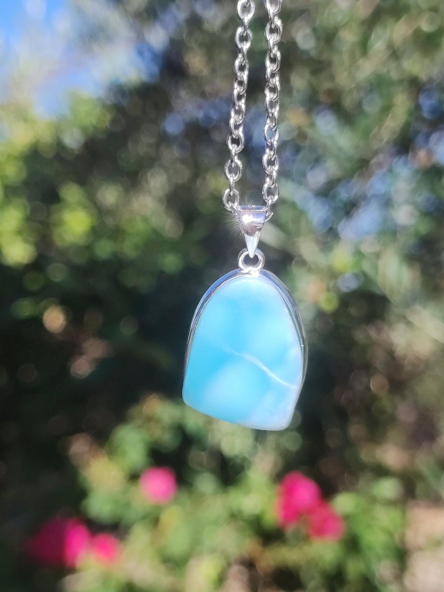 Larimar AAA &quot;Atlantis Stone&quot; Edelstein Kette 925 Sterling Silber Frau Schmuck Edel Natur Heilstein Hippie Rarität Meer Himmel blau Geschenk - Art of Nature Berlin