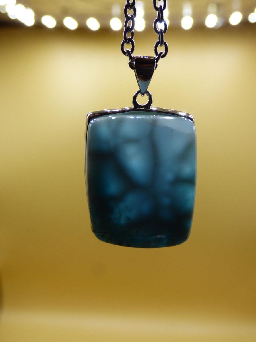 Larimar AAA &quot;Atlantis Stone&quot; Edelstein Kette 925 Sterling Silber Frau Schmuck Edel Natur Heilstein Hippie Rarität Meer Himmel blau Geschenk - Art of Nature Berlin