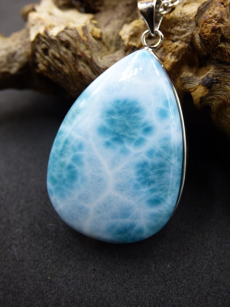 Larimar AAA &quot;Atlantis Stone&quot; Edelstein Kette 925 Sterling Silber Frau Schmuck Edel Natur Heilstein Hippie Rarität Meer Himmel blau Geschenk - Art of Nature Berlin