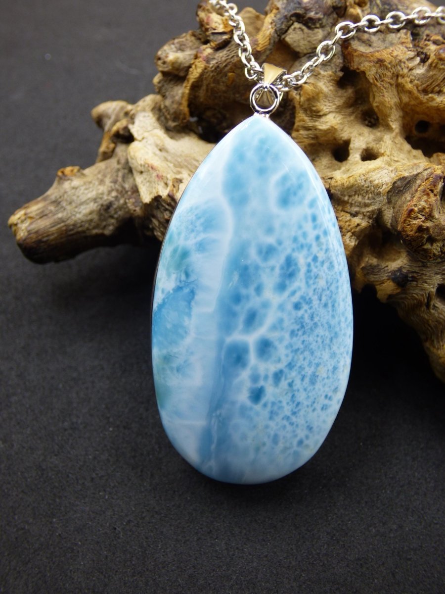 Larimar AAA &quot;Atlantis Stone&quot; Edelstein Kette 925 Sterling Silber Frau Schmuck Edel Natur Heilstein Hippie Rarität Meer Himmel blau Geschenk - Art of Nature Berlin