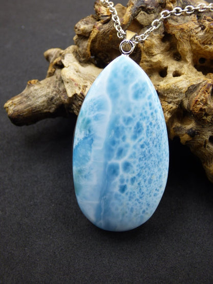 Larimar AAA &quot;Atlantis Stone&quot; Edelstein Kette 925 Sterling Silber Frau Schmuck Edel Natur Heilstein Hippie Rarität Meer Himmel blau Geschenk - Art of Nature Berlin