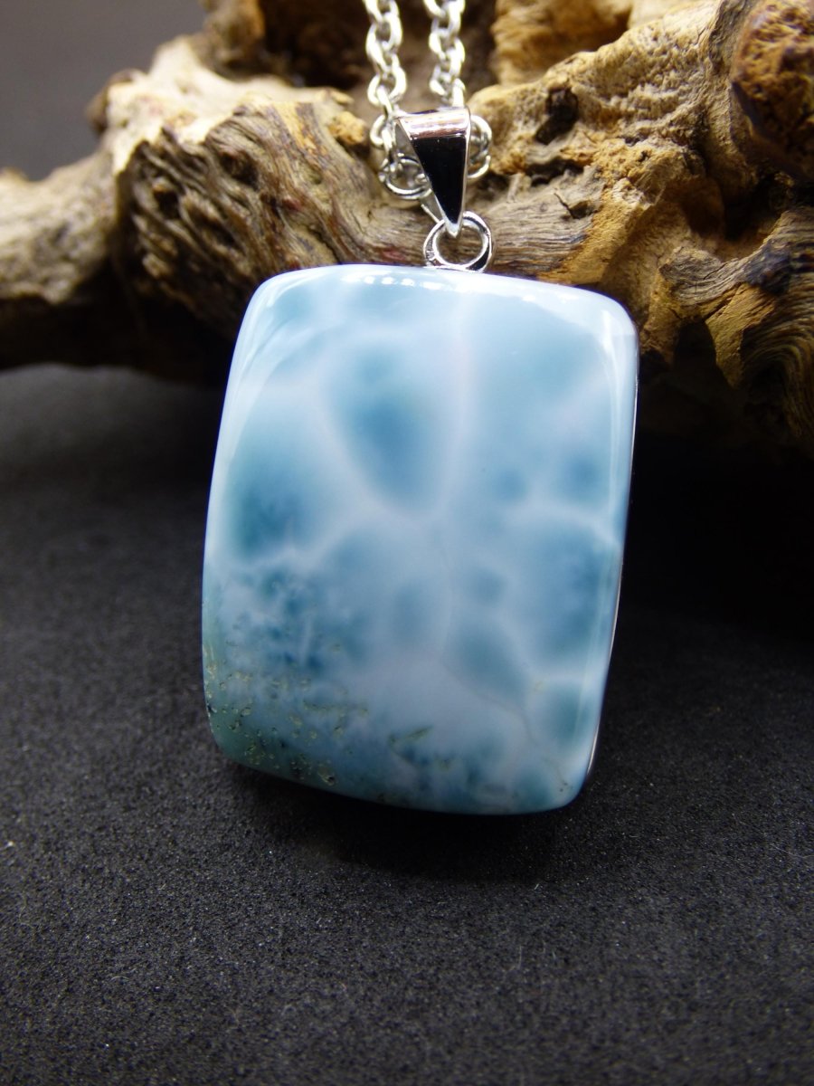 Larimar AAA &quot;Atlantis Stone&quot; Edelstein Kette 925 Sterling Silber Frau Schmuck Edel Natur Heilstein Hippie Rarität Meer Himmel blau Geschenk - Art of Nature Berlin