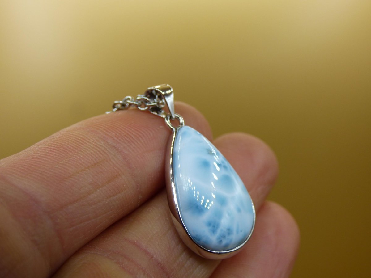 Larimar AAA "Atlantis Stone" Edelstein Kette 925 Sterling Silber Frau Schmuck Edel Natur Heilstein Hippie Rarität Meer Himmel blau Geschenk - Art of Nature Berlin