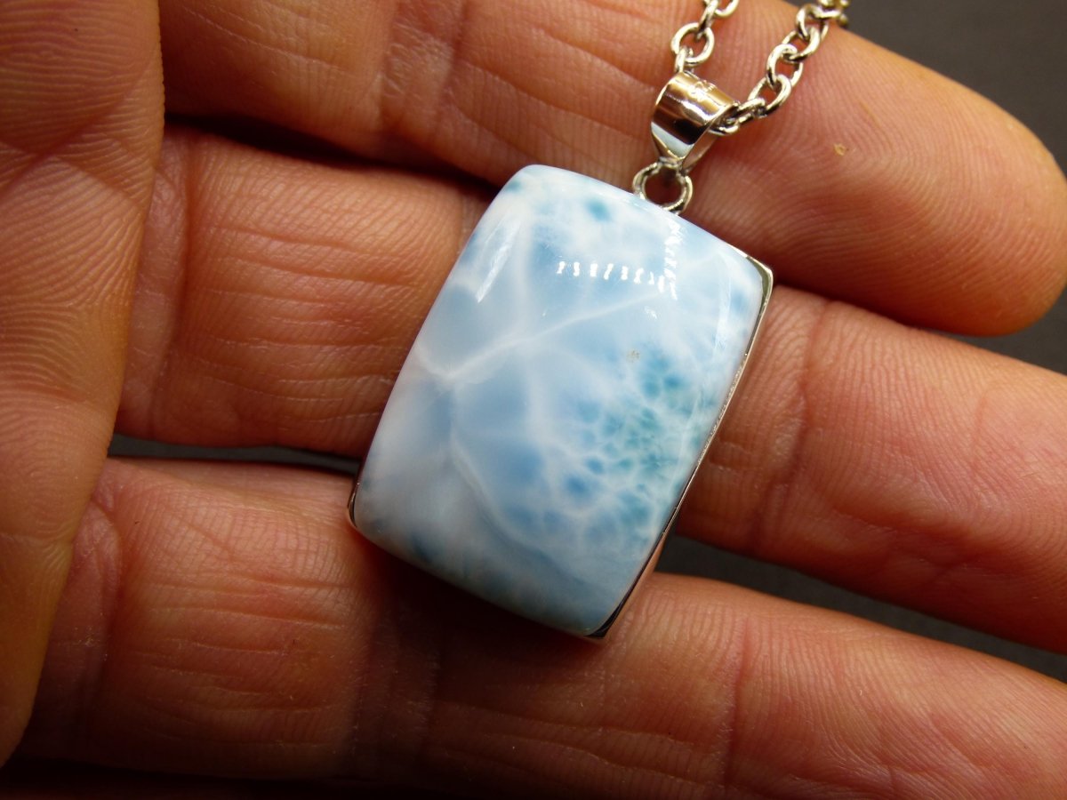 Larimar AAA "Atlantis Stone" Edelstein Kette 925 Sterling Silber Frau Schmuck Edel Natur Heilstein Hippie Rarität Meer Himmel blau Geschenk - Art of Nature Berlin