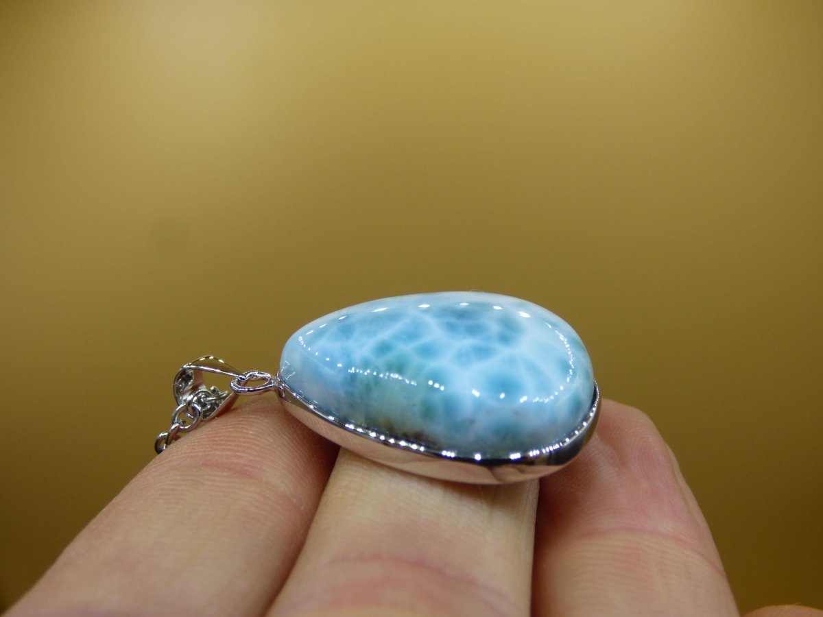 Larimar AAA &quot;Atlantis Stone&quot; Edelstein Kette 925 Sterling Silber Frau Schmuck Edel Natur Heilstein Hippie Rarität Meer Himmel blau Geschenk - Art of Nature Berlin