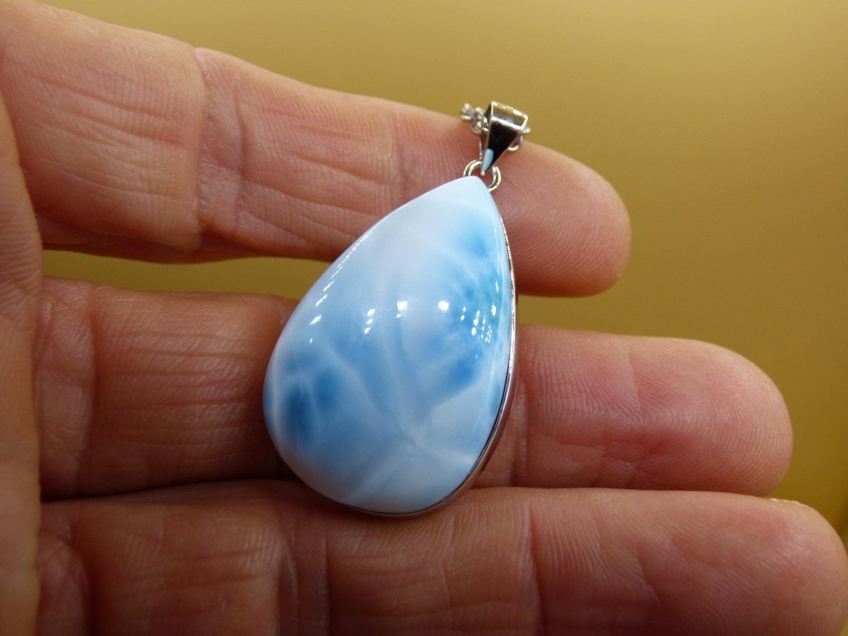 Larimar AAA "Atlantis Stone" Edelstein Kette 925 Sterling Silber Frau Schmuck Edel Natur Heilstein Hippie Rarität Meer Himmel blau Geschenk - Art of Nature Berlin