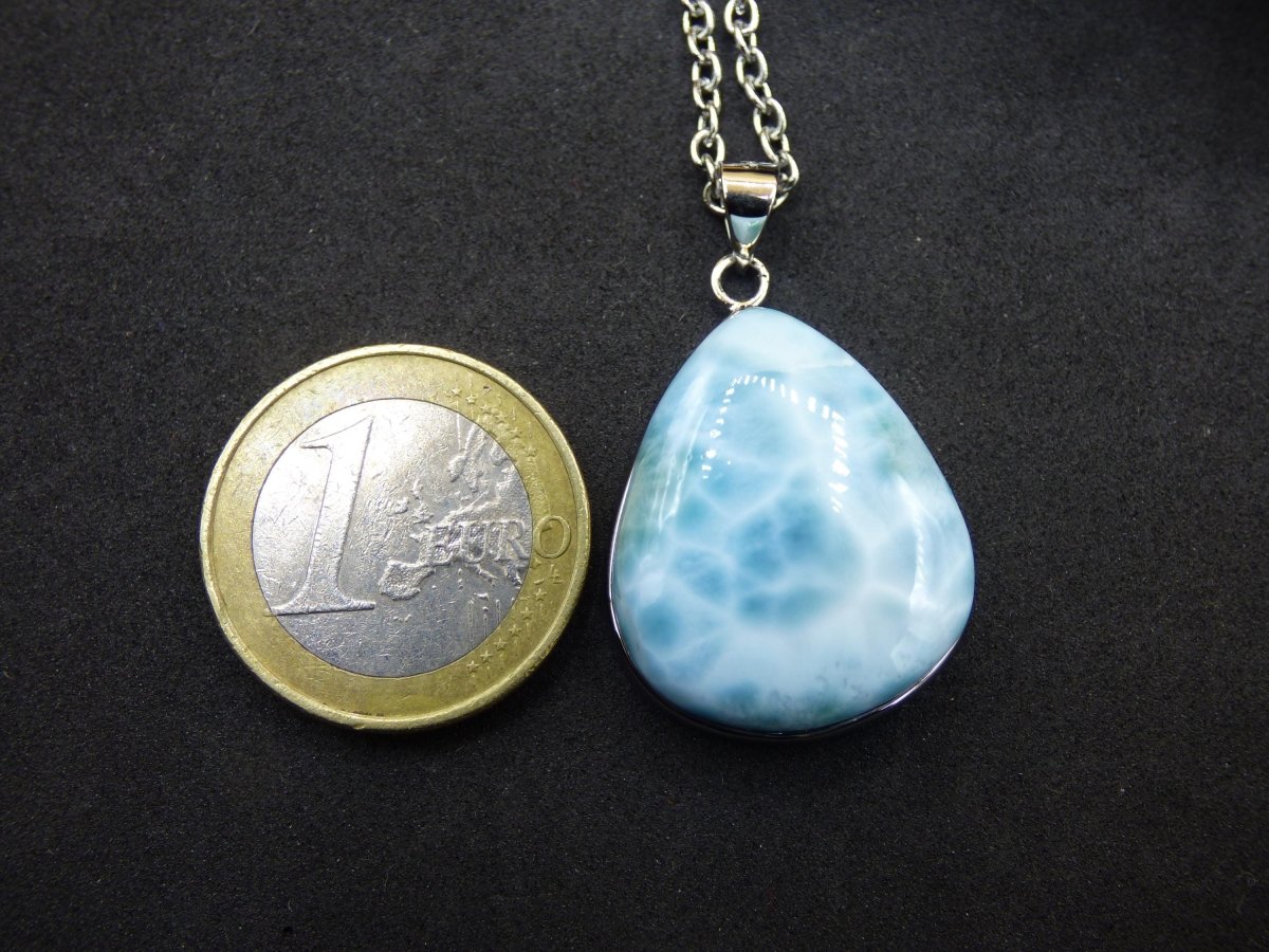 Larimar AAA &quot;Atlantis Stone&quot; Edelstein Kette 925 Sterling Silber Frau Schmuck Edel Natur Heilstein Hippie Rarität Meer Himmel blau Geschenk - Art of Nature Berlin