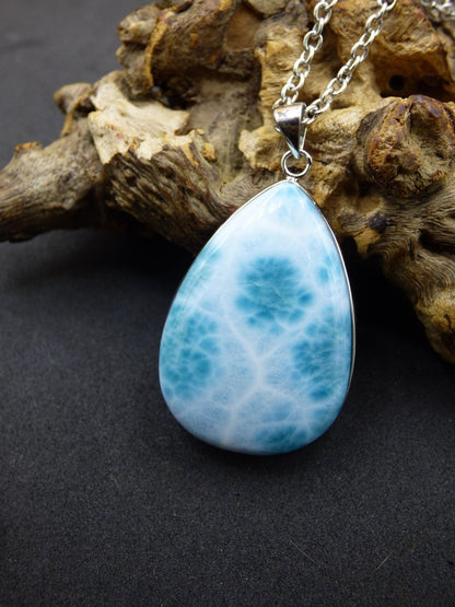 Larimar AAA &quot;Atlantis Stone&quot; Edelstein Kette 925 Sterling Silber Frau Schmuck Edel Natur Heilstein Hippie Rarität Meer Himmel blau Geschenk - Art of Nature Berlin