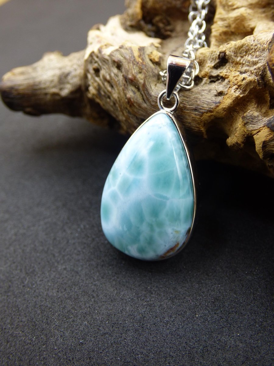 Larimar AAA &quot;Atlantis Stone&quot; Edelstein Kette 925 Sterling Silber Frau Schmuck Edel Natur Heilstein Hippie Rarität Meer Himmel blau Geschenk - Art of Nature Berlin