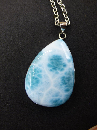 Larimar AAA &quot;Atlantis Stone&quot; Edelstein Kette 925 Sterling Silber Frau Schmuck Edel Natur Heilstein Hippie Rarität Meer Himmel blau Geschenk - Art of Nature Berlin