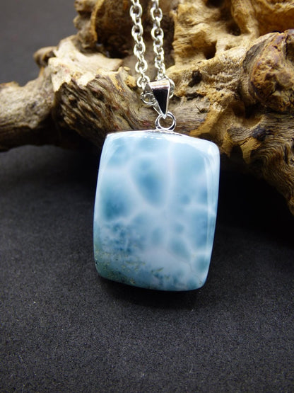 Larimar AAA &quot;Atlantis Stone&quot; Edelstein Kette 925 Sterling Silber Frau Schmuck Edel Natur Heilstein Hippie Rarität Meer Himmel blau Geschenk - Art of Nature Berlin