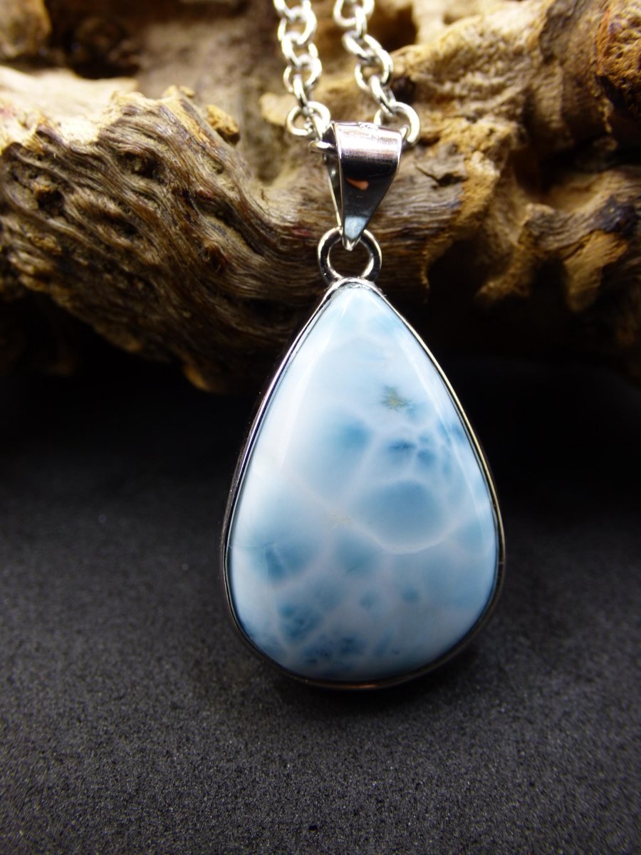 Larimar AAA "Atlantis Stone" Edelstein Kette 925 Sterling Silber Frau Schmuck Edel Natur Heilstein Hippie Rarität Meer Himmel blau Geschenk - Art of Nature Berlin
