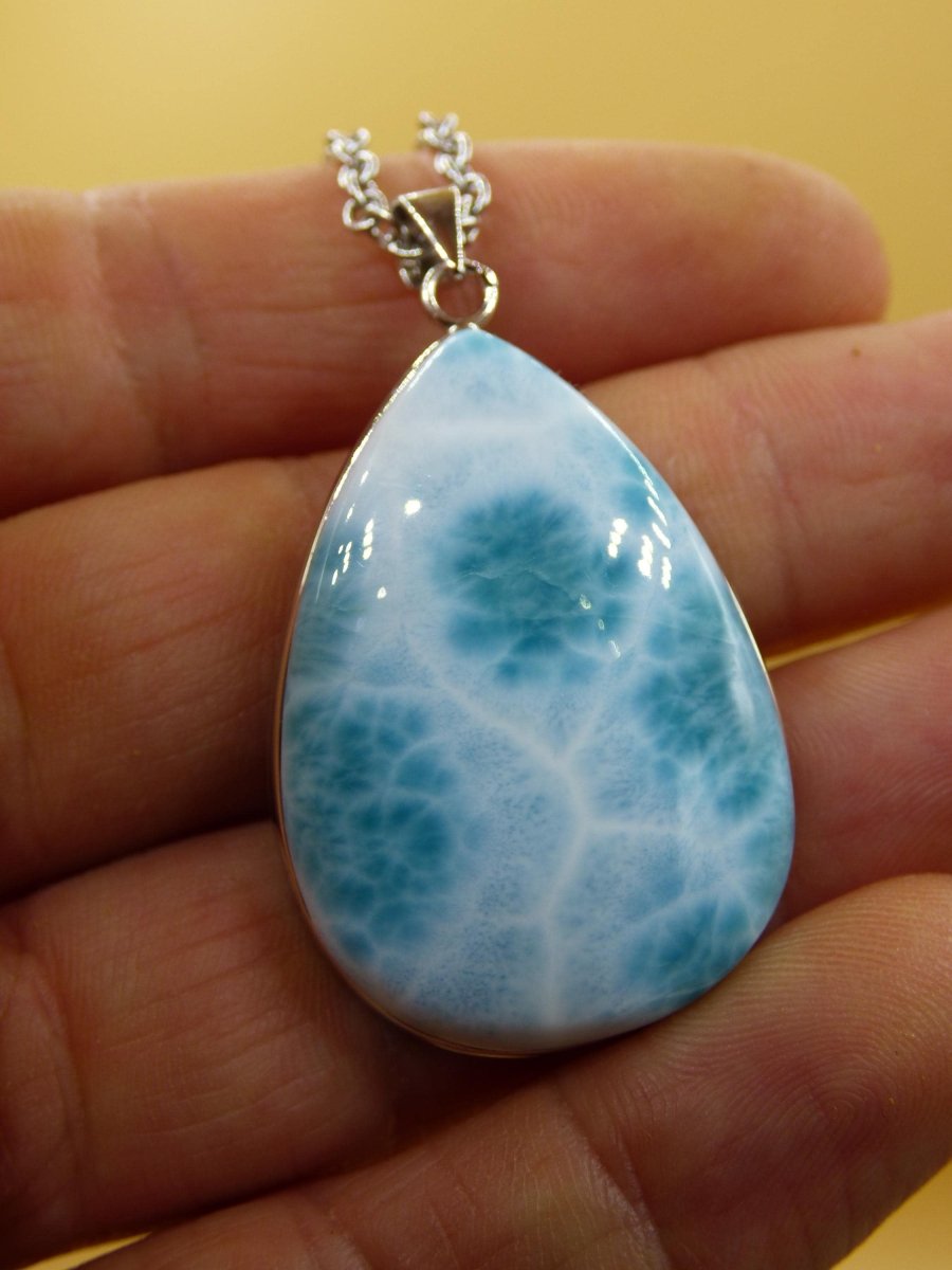 Larimar AAA &quot;Atlantis Stone&quot; Edelstein Kette 925 Sterling Silber Frau Schmuck Edel Natur Heilstein Hippie Rarität Meer Himmel blau Geschenk - Art of Nature Berlin