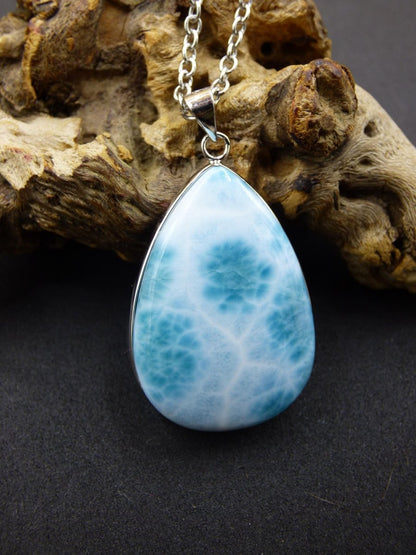Larimar AAA &quot;Atlantis Stone&quot; Edelstein Kette 925 Sterling Silber Frau Schmuck Edel Natur Heilstein Hippie Rarität Meer Himmel blau Geschenk - Art of Nature Berlin