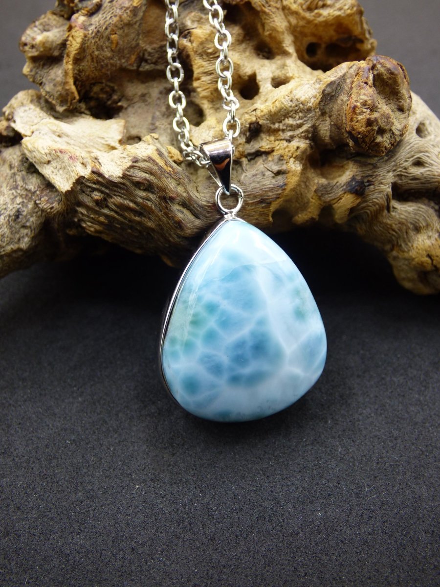 Larimar AAA &quot;Atlantis Stone&quot; Edelstein Kette 925 Sterling Silber Frau Schmuck Edel Natur Heilstein Hippie Rarität Meer Himmel blau Geschenk - Art of Nature Berlin