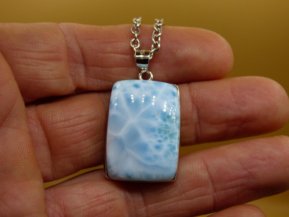 Larimar AAA "Atlantis Stone" Edelstein Kette 925 Sterling Silber Frau Schmuck Edel Natur Heilstein Hippie Rarität Meer Himmel blau Geschenk - Art of Nature Berlin