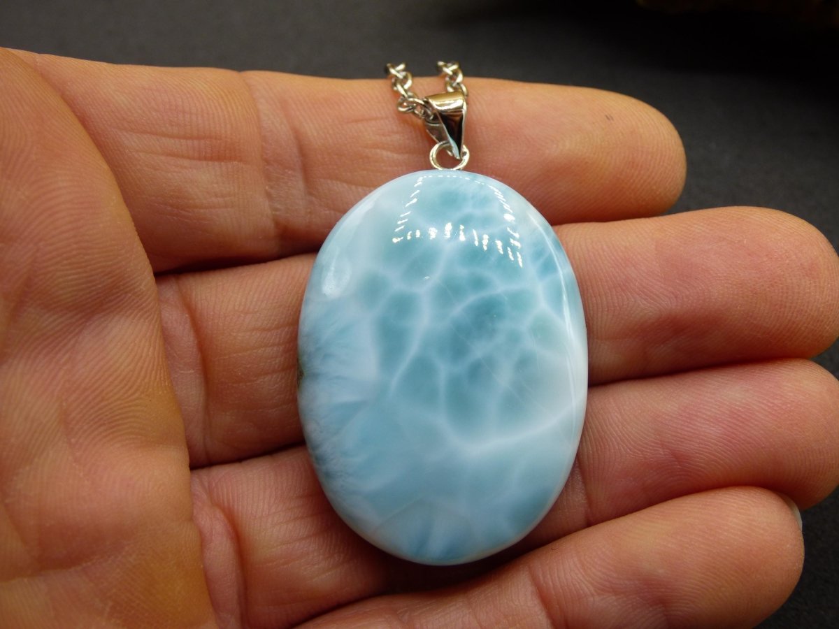Larimar AAA &quot;Atlantis Stone&quot; Edelstein Kette 925 Sterling Silber Frau Schmuck Edel Natur Heilstein Hippie Rarität Meer Himmel blau Geschenk - Art of Nature Berlin