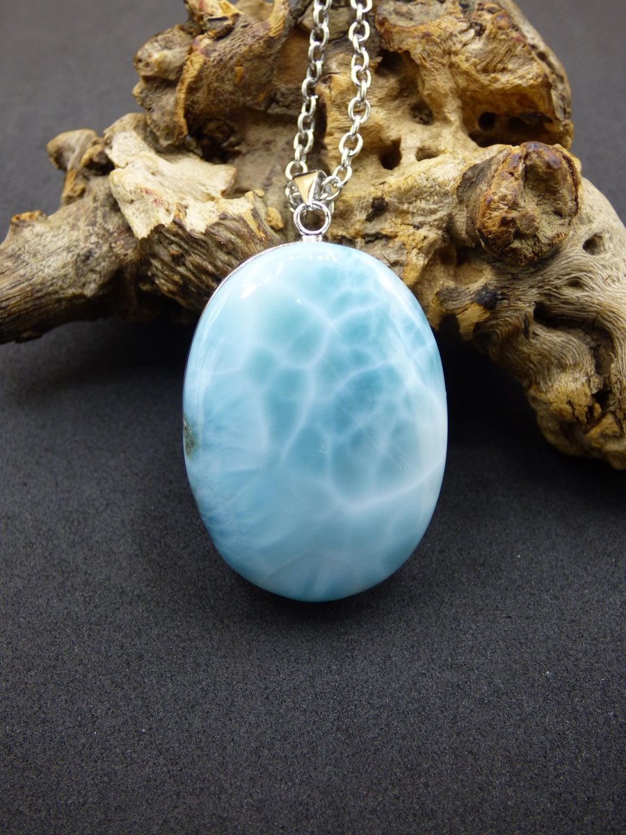 Larimar AAA &quot;Atlantis Stone&quot; Edelstein Kette 925 Sterling Silber Frau Schmuck Edel Natur Heilstein Hippie Rarität Meer Himmel blau Geschenk - Art of Nature Berlin