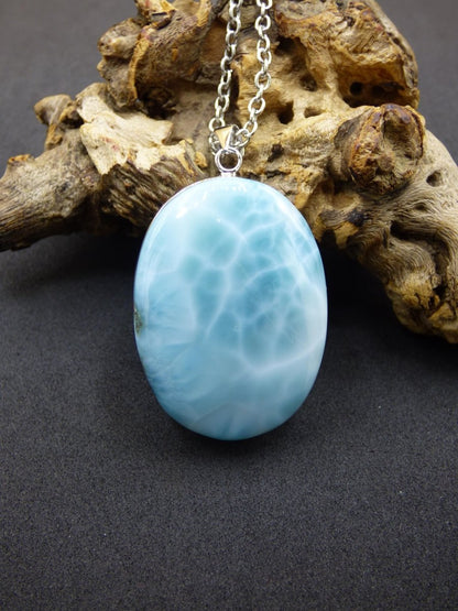 Larimar AAA &quot;Atlantis Stone&quot; Edelstein Kette 925 Sterling Silber Frau Schmuck Edel Natur Heilstein Hippie Rarität Meer Himmel blau Geschenk - Art of Nature Berlin