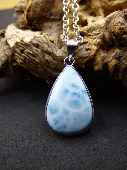 Larimar AAA "Atlantis Stone" Edelstein Kette 925 Sterling Silber Frau Schmuck Edel Natur Heilstein Hippie Rarität Meer Himmel blau Geschenk - Art of Nature Berlin