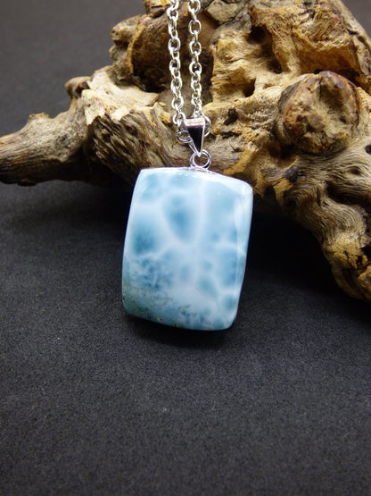 Larimar AAA &quot;Atlantis Stone&quot; Edelstein Kette 925 Sterling Silber Frau Schmuck Edel Natur Heilstein Hippie Rarität Meer Himmel blau Geschenk - Art of Nature Berlin