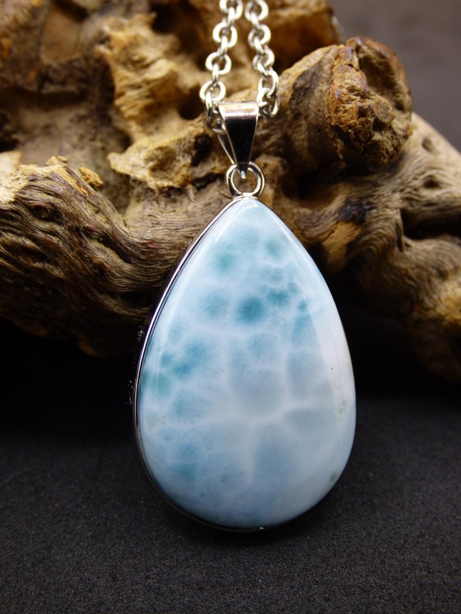 Larimar AAA &quot;Atlantis Stone&quot; Edelstein Kette 925 Sterling Silber Frau Schmuck Edel Natur Heilstein Hippie Rarität Meer Himmel blau Geschenk - Art of Nature Berlin