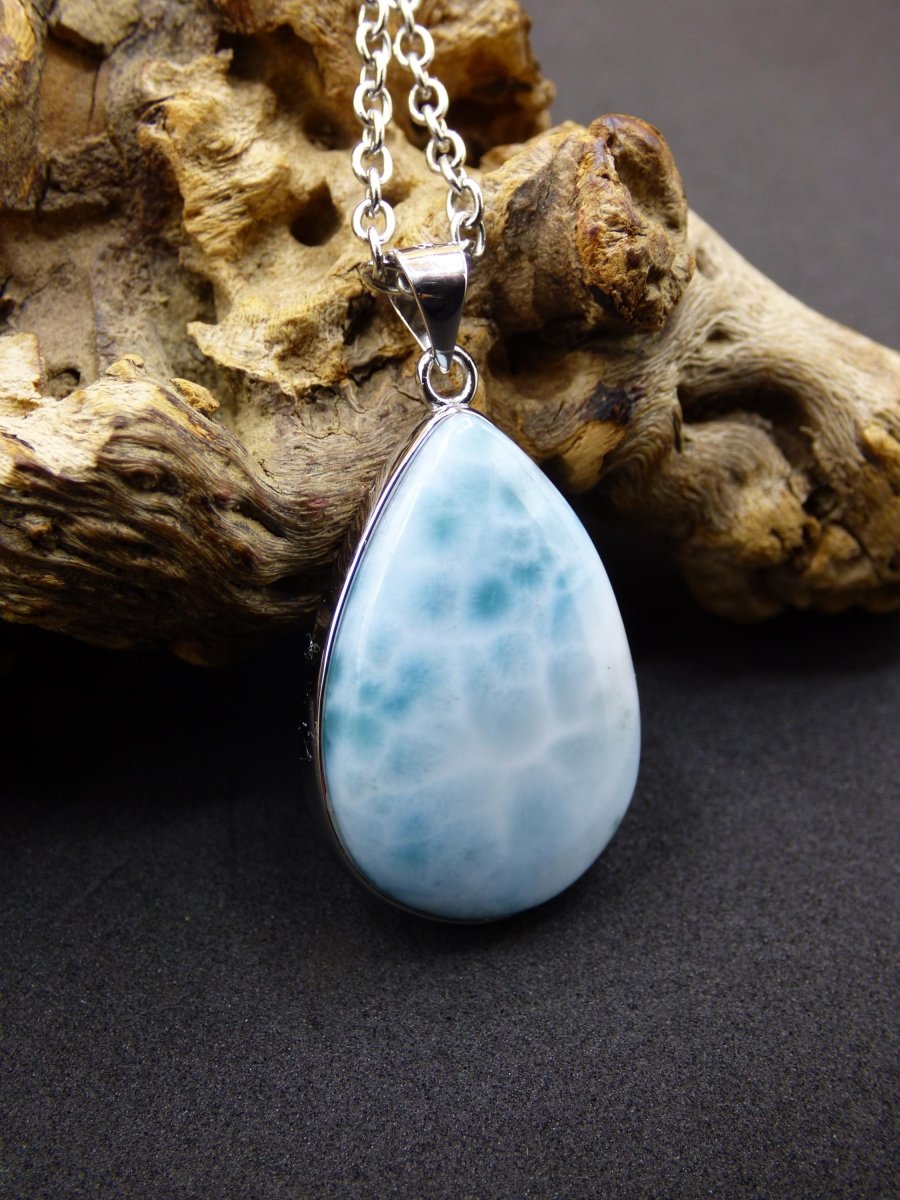 Larimar AAA &quot;Atlantis Stone&quot; Edelstein Kette 925 Sterling Silber Frau Schmuck Edel Natur Heilstein Hippie Rarität Meer Himmel blau Geschenk - Art of Nature Berlin