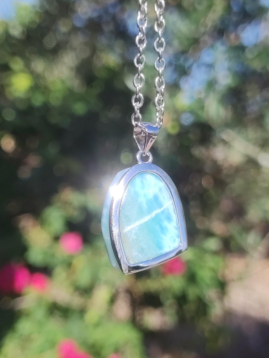 Larimar AAA &quot;Atlantis Stone&quot; Edelstein Kette 925 Sterling Silber Frau Schmuck Edel Natur Heilstein Hippie Rarität Meer Himmel blau Geschenk - Art of Nature Berlin