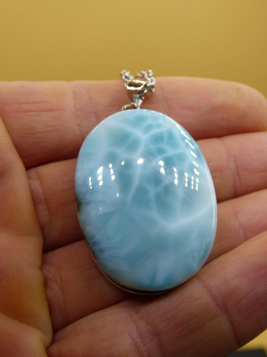 Larimar AAA &quot;Atlantis Stone&quot; Edelstein Kette 925 Sterling Silber Frau Schmuck Edel Natur Heilstein Hippie Rarität Meer Himmel blau Geschenk - Art of Nature Berlin