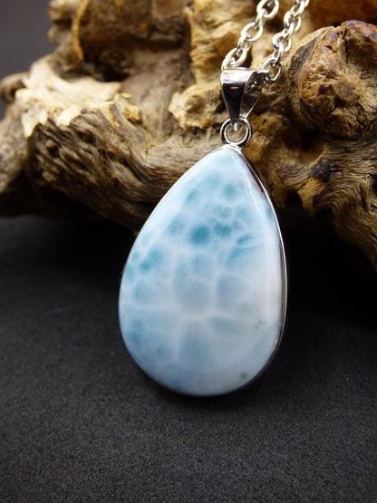 Larimar AAA &quot;Atlantis Stone&quot; Edelstein Kette 925 Sterling Silber Frau Schmuck Edel Natur Heilstein Hippie Rarität Meer Himmel blau Geschenk - Art of Nature Berlin