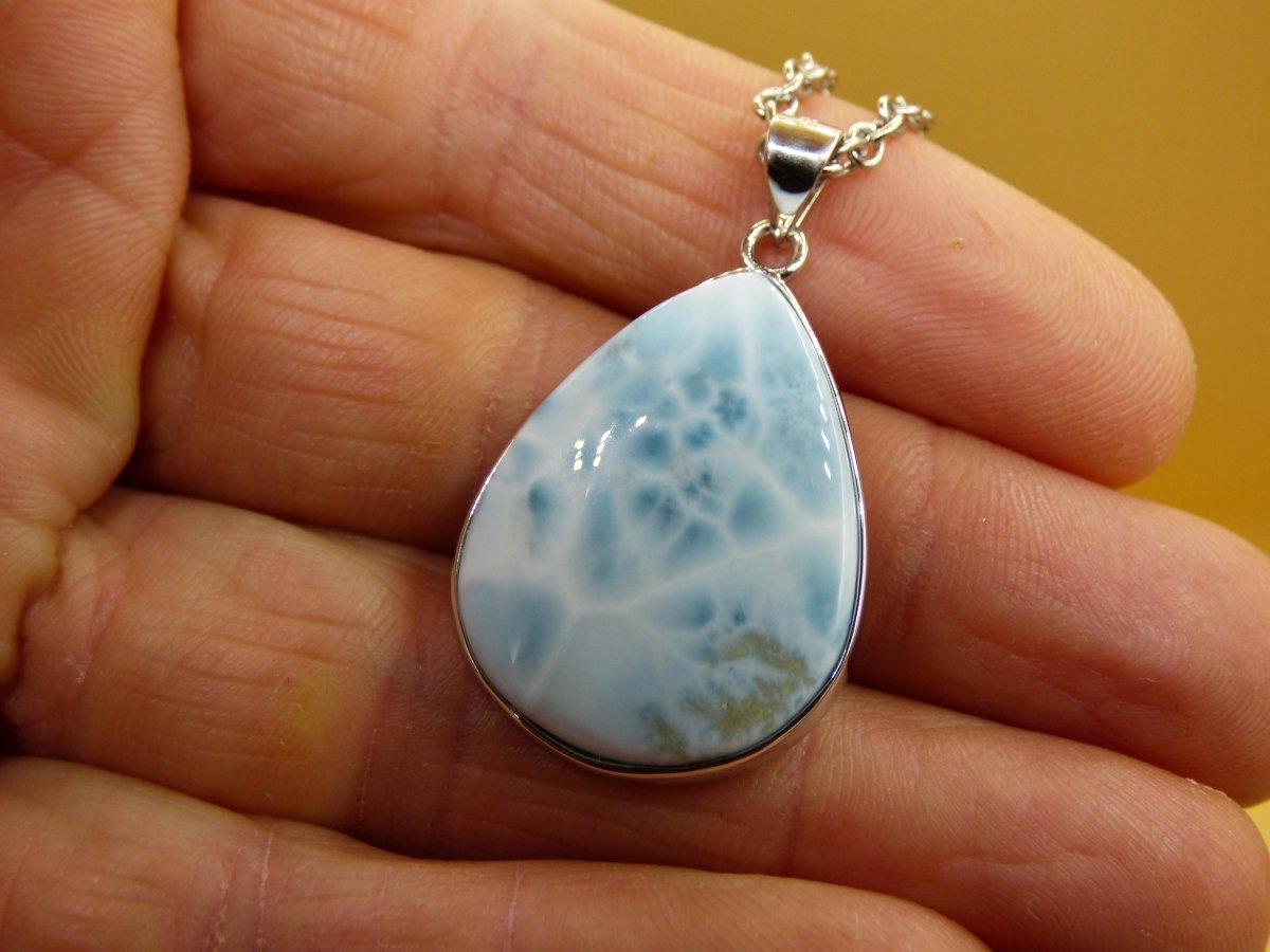 Larimar AAA "Atlantis Stone" Edelstein Kette 925 Sterling Silber Frau Schmuck Edel Natur Heilstein Hippie Rarität Meer Himmel blau Geschenk - Art of Nature Berlin