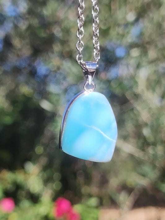 Larimar AAA &quot;Atlantis Stone&quot; Edelstein Kette 925 Sterling Silber Frau Schmuck Edel Natur Heilstein Hippie Rarität Meer Himmel blau Geschenk - Art of Nature Berlin