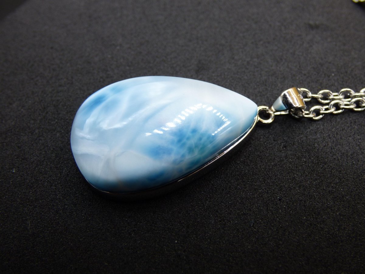 Larimar AAA "Atlantis Stone" Edelstein Kette 925 Sterling Silber Frau Schmuck Edel Natur Heilstein Hippie Rarität Meer Himmel blau Geschenk - Art of Nature Berlin