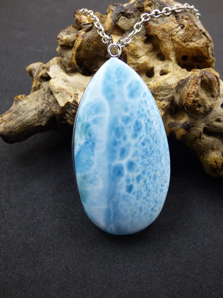 Larimar AAA &quot;Atlantis Stone&quot; Edelstein Kette 925 Sterling Silber Frau Schmuck Edel Natur Heilstein Hippie Rarität Meer Himmel blau Geschenk - Art of Nature Berlin