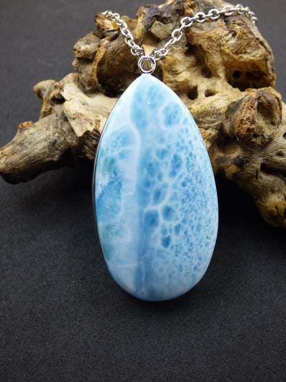 Larimar AAA &quot;Atlantis Stone&quot; Edelstein Kette 925 Sterling Silber Frau Schmuck Edel Natur Heilstein Hippie Rarität Meer Himmel blau Geschenk - Art of Nature Berlin