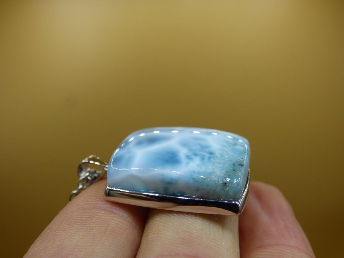 Larimar AAA &quot;Atlantis Stone&quot; Edelstein Kette 925 Sterling Silber Frau Schmuck Edel Natur Heilstein Hippie Rarität Meer Himmel blau Geschenk - Art of Nature Berlin