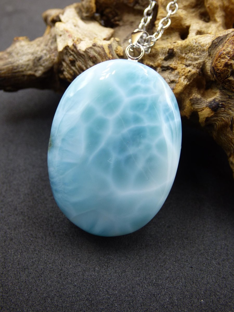 Larimar AAA &quot;Atlantis Stone&quot; Edelstein Kette 925 Sterling Silber Frau Schmuck Edel Natur Heilstein Hippie Rarität Meer Himmel blau Geschenk - Art of Nature Berlin