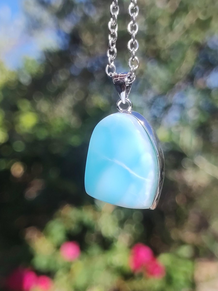 Larimar AAA &quot;Atlantis Stone&quot; Edelstein Kette 925 Sterling Silber Frau Schmuck Edel Natur Heilstein Hippie Rarität Meer Himmel blau Geschenk - Art of Nature Berlin