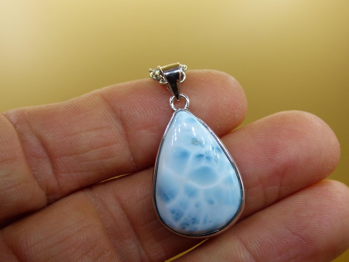 Larimar AAA "Atlantis Stone" Edelstein Kette 925 Sterling Silber Frau Schmuck Edel Natur Heilstein Hippie Rarität Meer Himmel blau Geschenk - Art of Nature Berlin